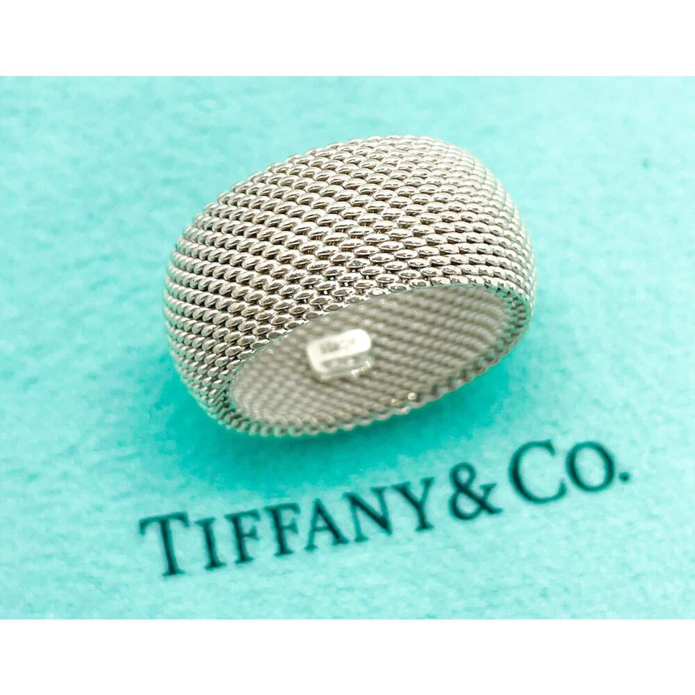 Tiffany & Co. Firm Somerset Mesh Ring Sterling Silver Size 5 w/ Pouch